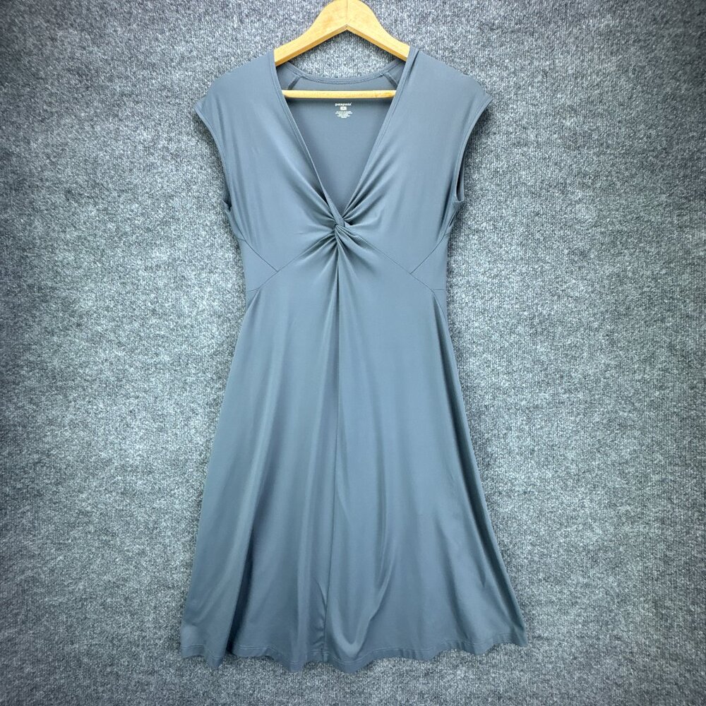 Patagonia Bandha Twist Front Dress Womens Medium Gray Stretchy Flowy‎ Cap Sleeve